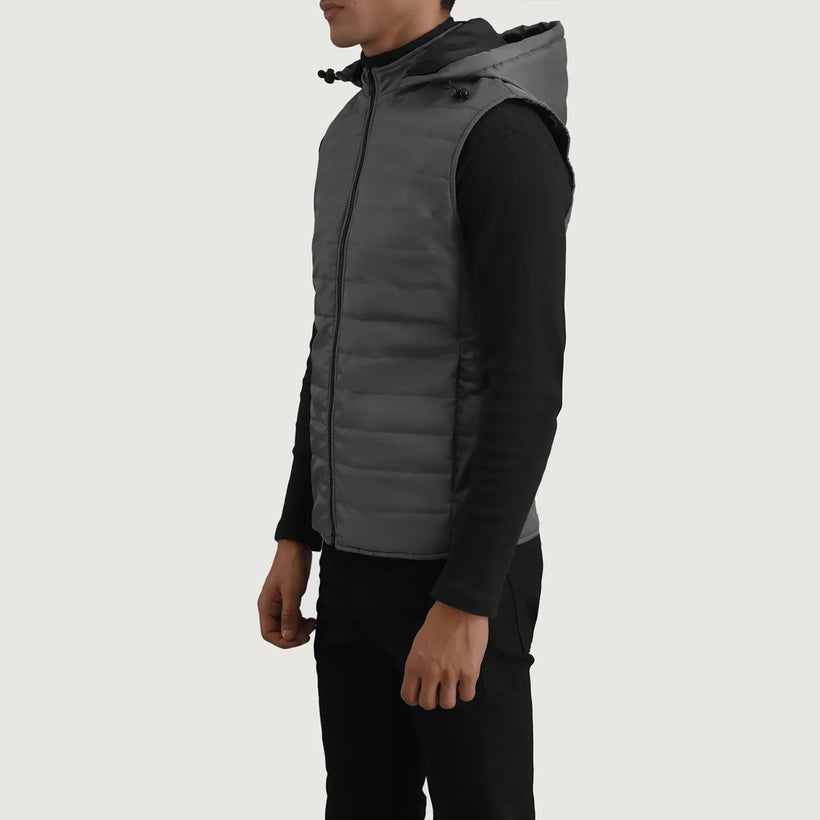 Carlo Grey Hooded Puffer Vest për meshkuj