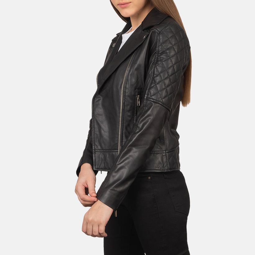 Carolyn Quilted E zezë Xhaketë lëkure motorri për femra