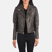 
Carolyn Quilted Distressed Brown Biker Jacket in Distressed Brown Goatskin Leather - Pamje ballore dhe siluetë e përshtatur | Bli online