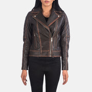 
Carolyn Quilted Vintage Brown Biker Jacket in Vintage Brown Goatskin Leather - Pamje ballore dhe siluetë e përshtatur | Bli online
