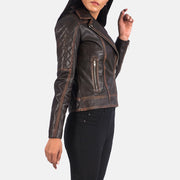 
Vintage Brown Goatskin Leather Biker Jacket - Pamje e pasme me supe të theksuara dhe buzë të pastër