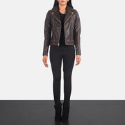 
Carolyn Quilted Vintage Brown Biker Jacket - Pamje anësore me prerje ergonomike të mëngëve
