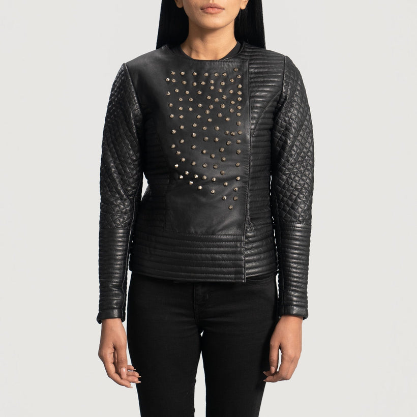 Celeste Studded E zezë Xhaketë lëkure për femra