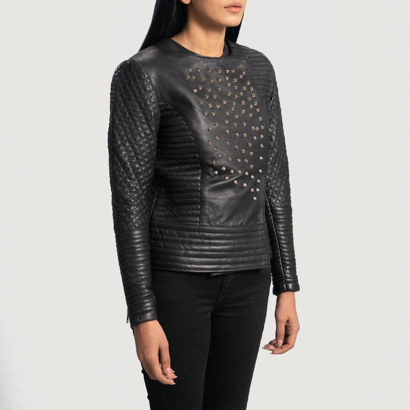 Celeste Studded E zezë Xhaketë lëkure për femra