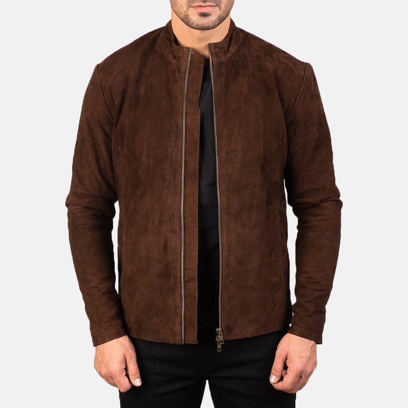 Charcoal Mocha Suede Xhaketë lëkure motorri për meshkuj
