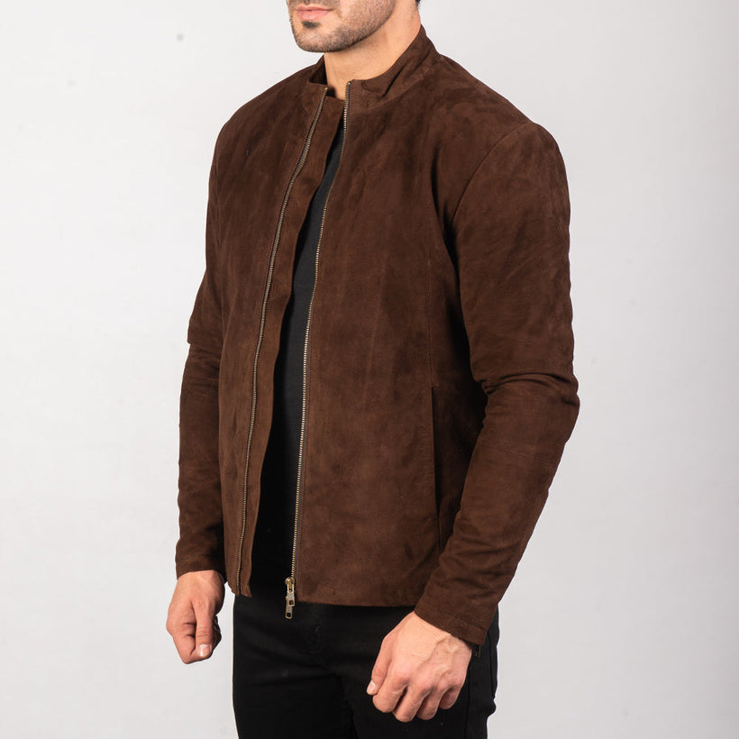 Charcoal Mocha Suede Xhaketë lëkure motorri për meshkuj