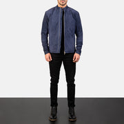 
Charcoal Navy Blu Suede Xhaketë Motociklisti Lëkure për Meshkuj - Pamje anësore me prerje ergonomike të mëngëve