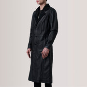 
Charlton E zezë Leather Single Breasted Pallto Lëkure për Meshkuj For Men - Pamje anësore me prerje ergonomike të mëngëve