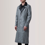 
Charlton Grey Leather Single Breasted Pallto Lëkure për Meshkuj For Men - Pamje anësore me prerje ergonomike të mëngëve