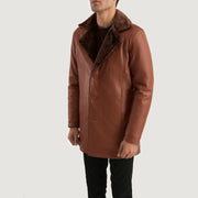 
Brown Sheepskin Burnishing Winter Jacket - Pamje e pasme me supe të theksuara dhe buzë të pastër