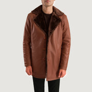 
Detaje nga afër of Shirt & Button Hardware on Cinnamon Kafe Leather Fur Pallto Lëkure për Meshkuj