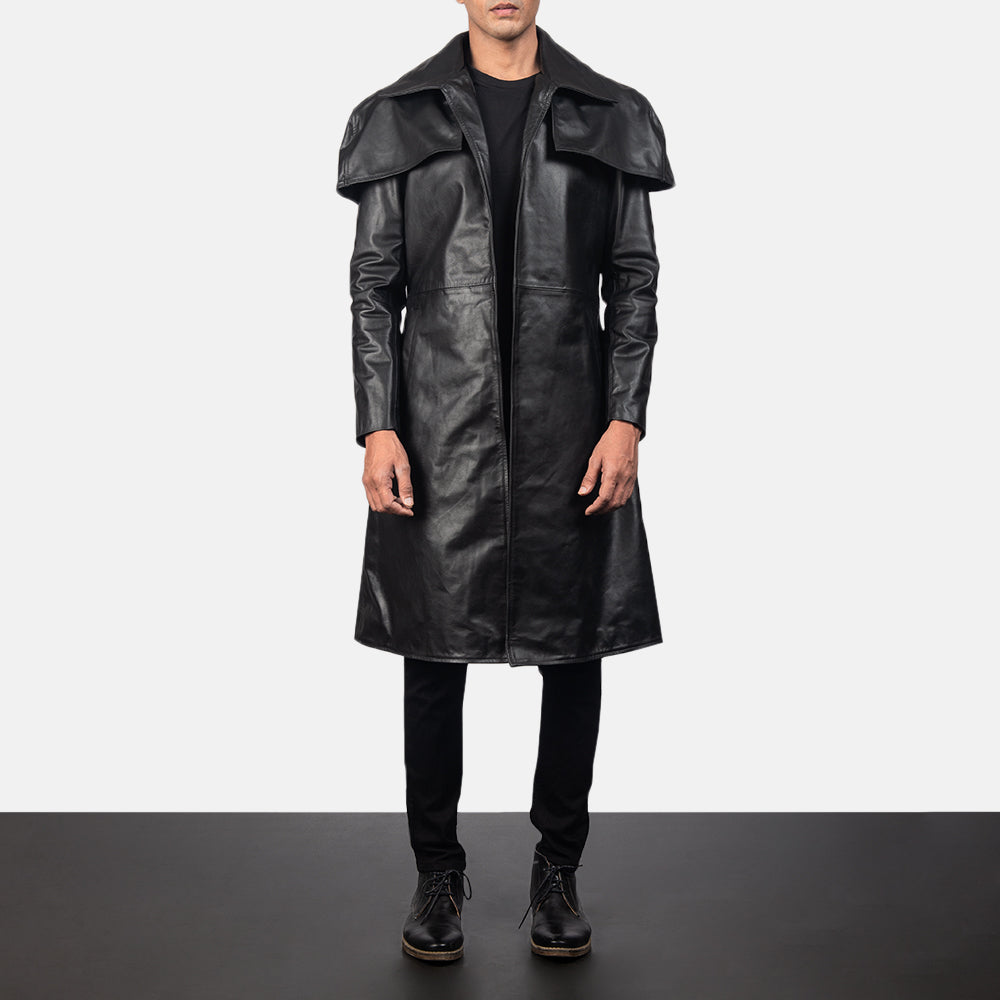 
Classic E zezë Leather Duster për Meshkuj in Black Cowhide Leather - Pamje ballore dhe siluetë e përshtatur | Bli online