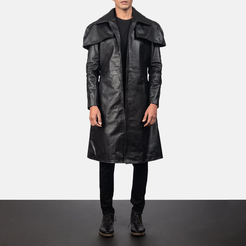 Classic E zezë Leather Duster për meshkuj