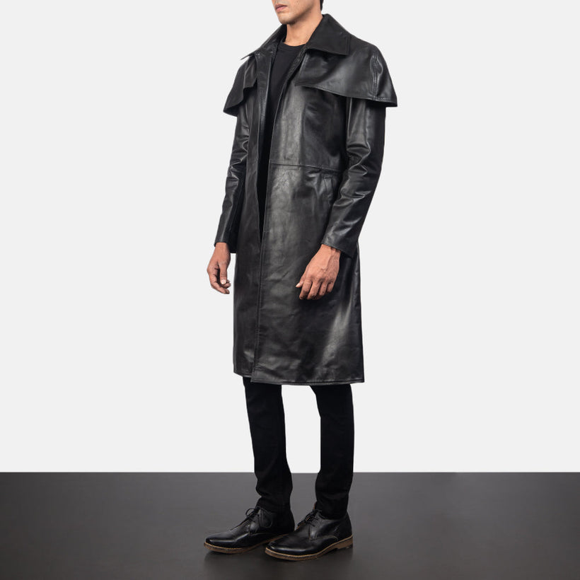 Classic E zezë Leather Duster për meshkuj