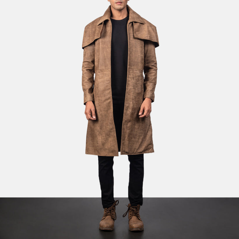 Classic Kafe Leather Duster për meshkuj