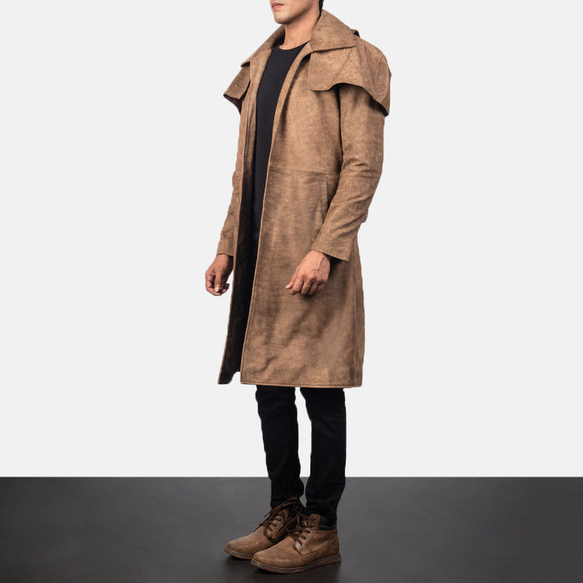 Classic Kafe Leather Duster për meshkuj