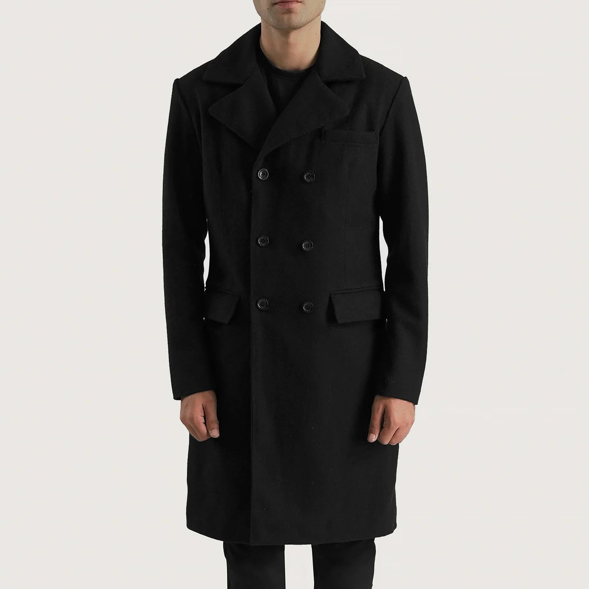 
Claud Black Wool Double Breasted Coat in Black Synthetic Wool - Pamje ballore dhe siluetë e përshtatur | Bli online