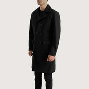
Black Synthetic Wool Trench Coat - Pamje e pasme me supe të theksuara dhe buzë të pastër