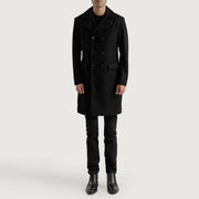 
Claud Black Wool Double Breasted Coat - Pamje anësore me prerje ergonomike të mëngëve