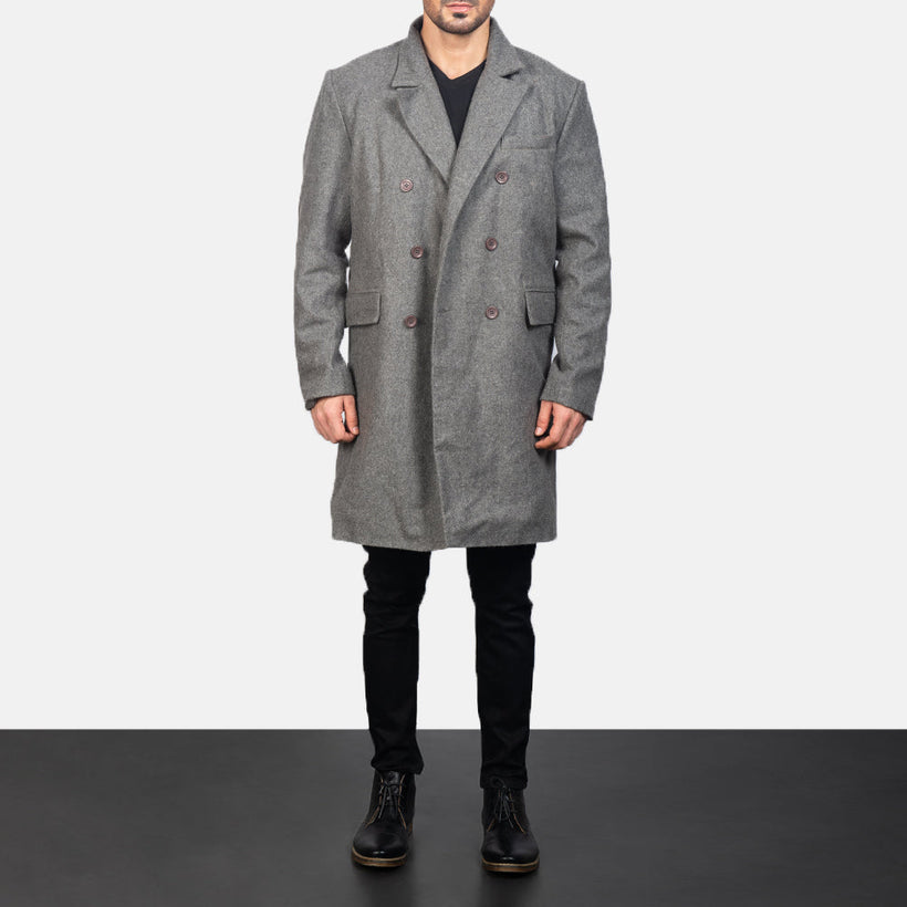 Claud Grey Wool Double-Breasted Coat për meshkuj