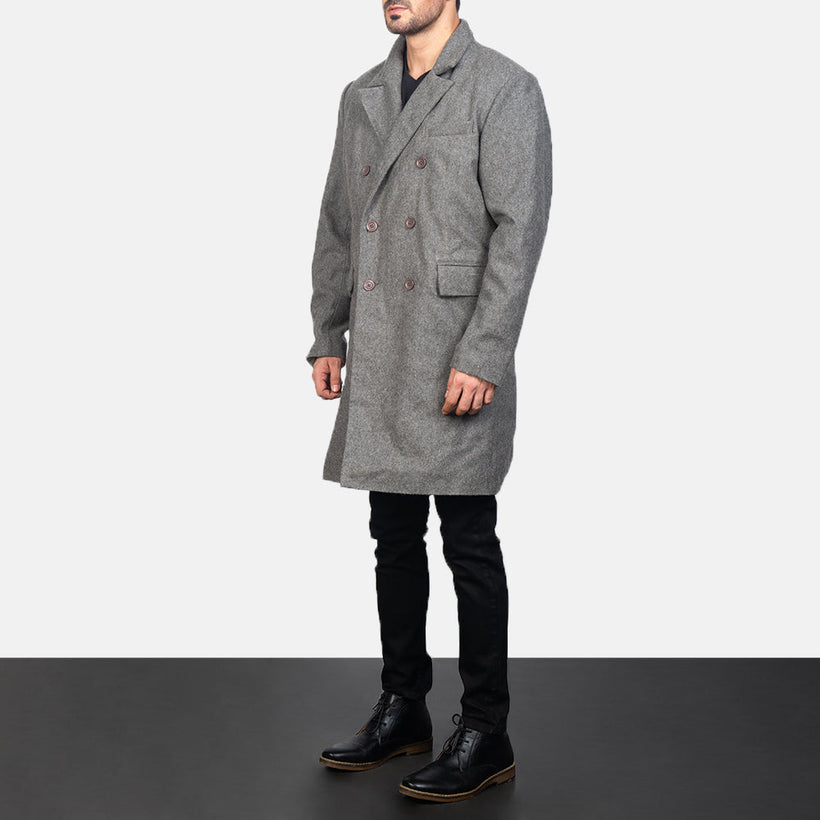 Claud Grey Wool Double-Breasted Coat për meshkuj
