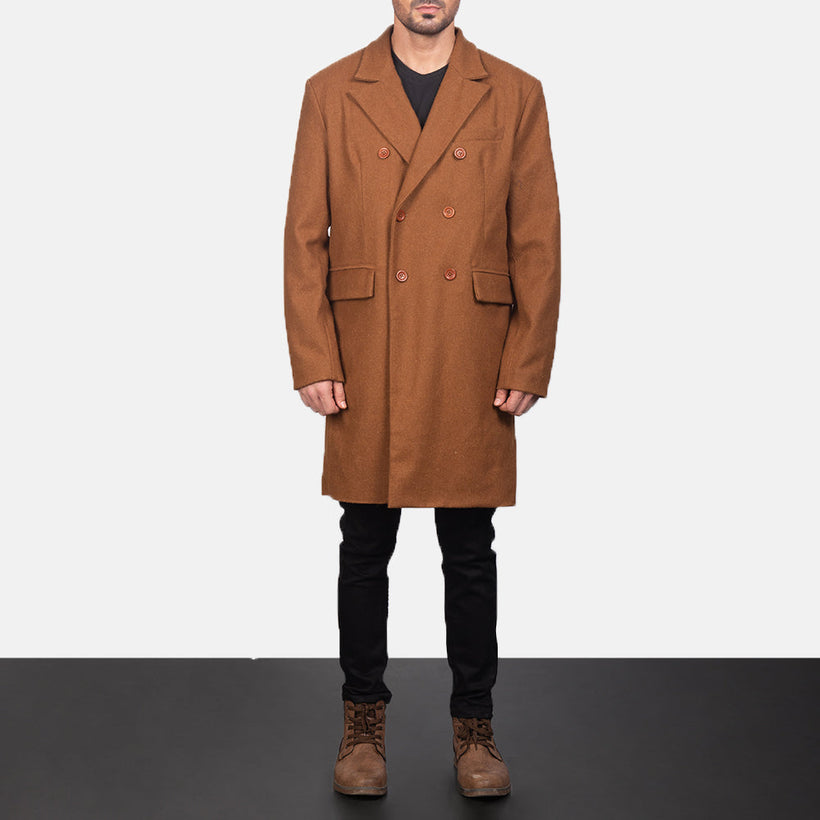 Claud Khaki Wool Double-Breasted Coat për meshkuj