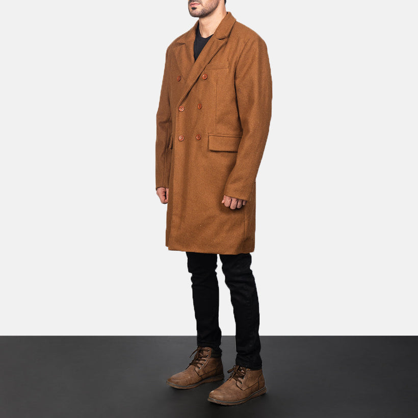 Claud Khaki Wool Double-Breasted Coat për meshkuj