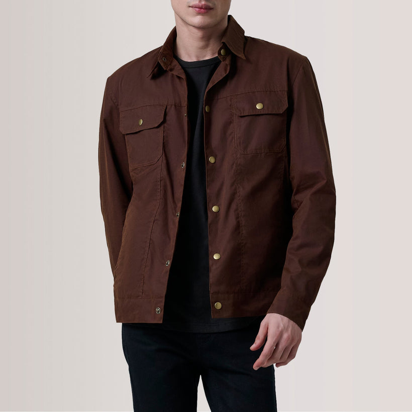 Colberto Kafe Waxed Canvas Trucker Xhaketë lëkure për meshkuj
