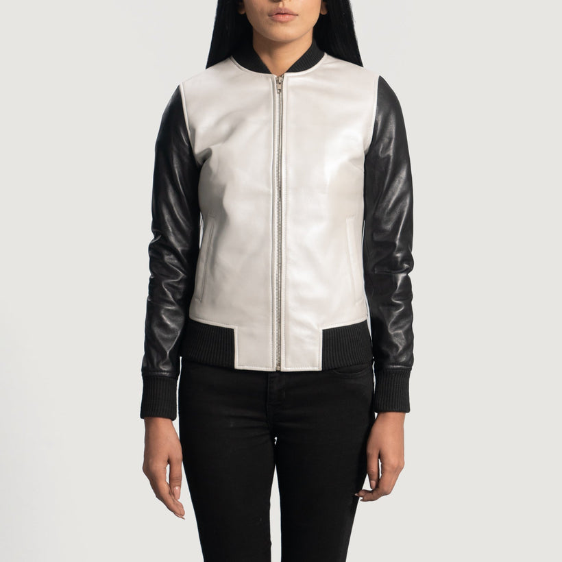 Cole Silver Xhaketë bomber lëkure për femra