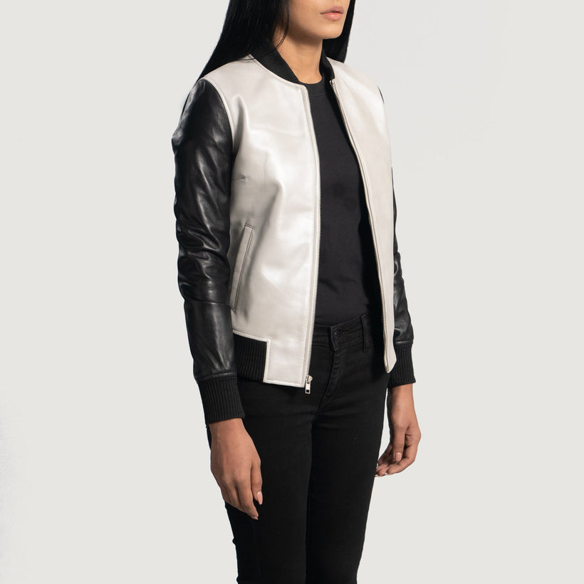 Cole Silver Xhaketë bomber lëkure për femra