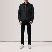 
Black Full-Grain leather Jacket - Pamje e pasme me supe të theksuara dhe buzë të pastër