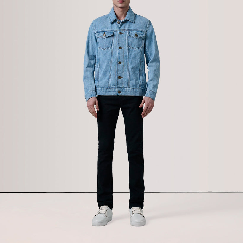 Conard Light Blue Denim Trucker Xhaketë lëkure për meshkuj