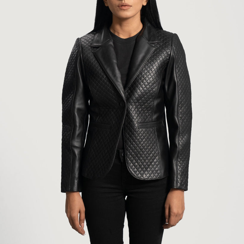 Cora Quilted E zezë Leather Blazer për femra
