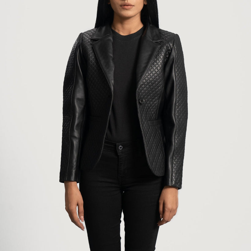 Cora Quilted E zezë Leather Blazer për femra