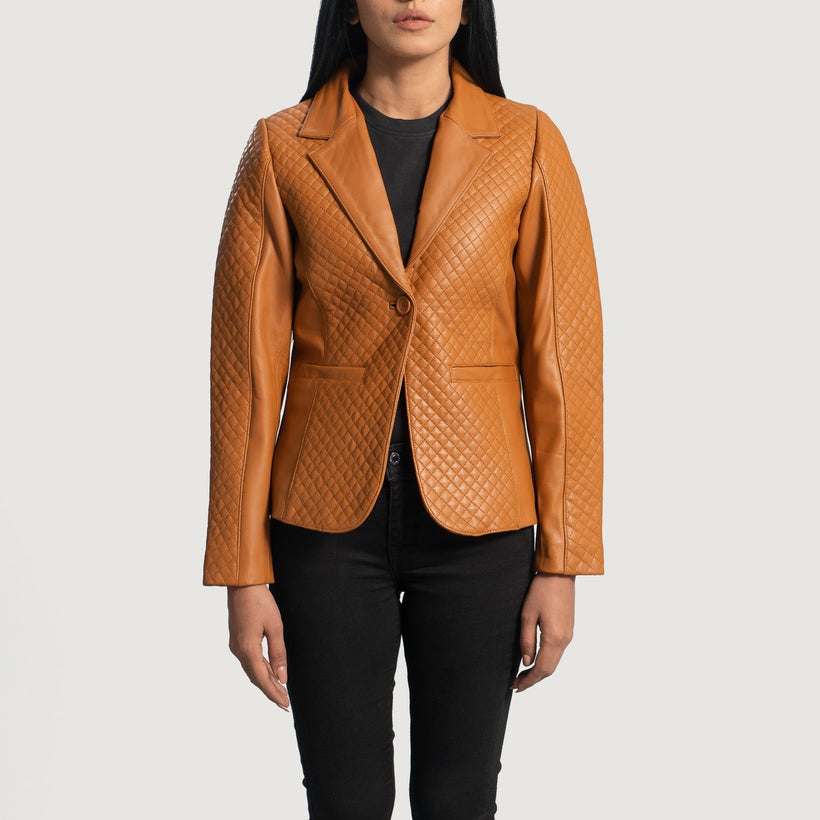 Cora Quilted Kafe Leather Blazer për femra