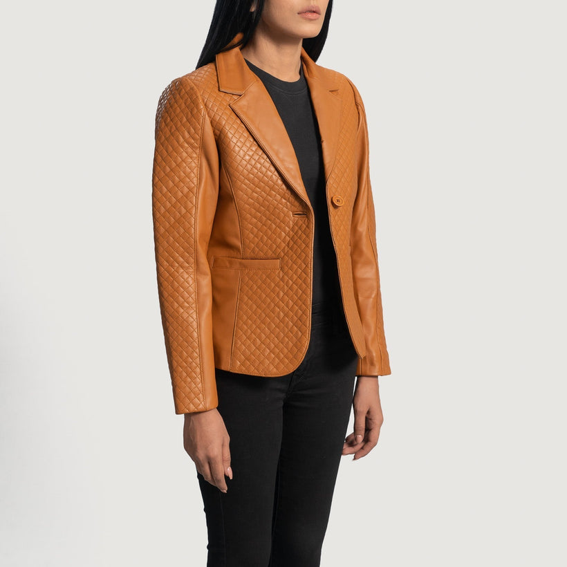 Cora Quilted Kafe Leather Blazer për femra