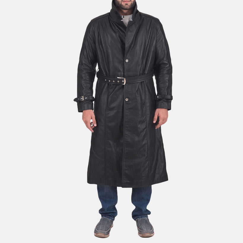 Daniel E zezë Leather Trench Coat për meshkuj
