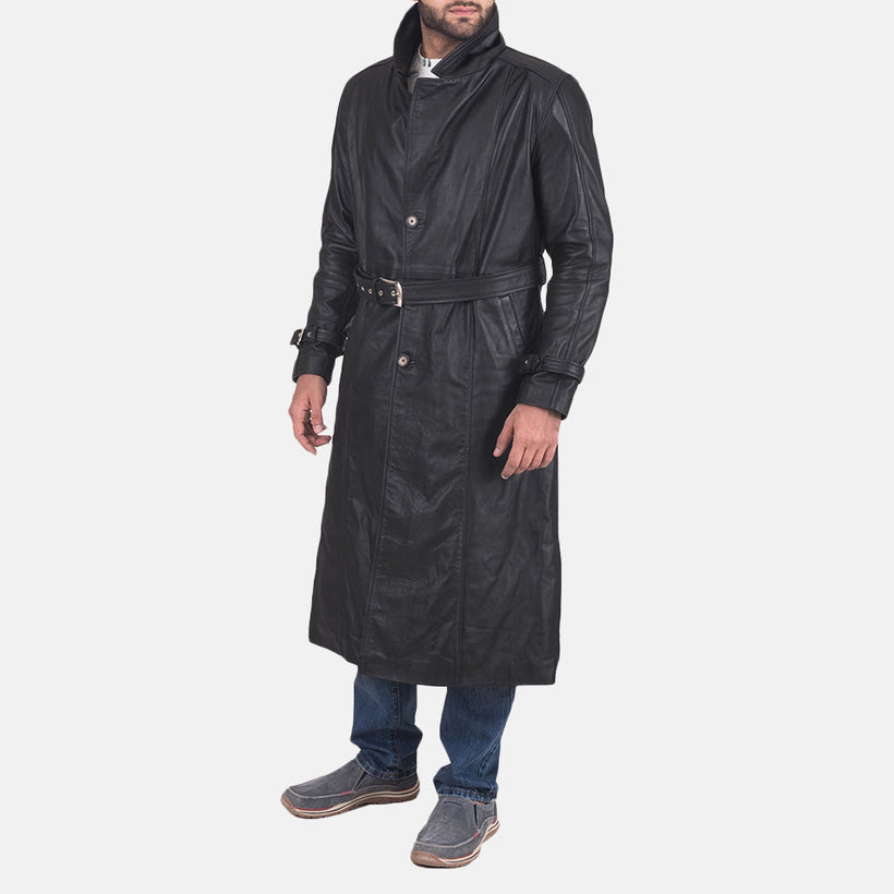 Daniel E zezë Leather Trench Coat për meshkuj
