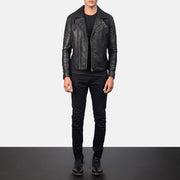 
Detaje nga afër of Notch & Zipper Hardware on Danny Quilted Brown Leather Biker Jacket