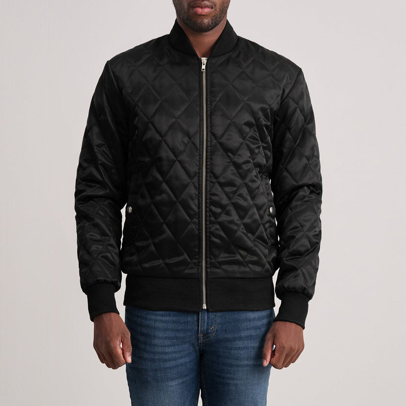 Danson Quilted E zezë Varsity Xhaketë lëkure për meshkuj