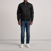 
Detaje nga afër of Varsity & Zipper Hardware on Danson E tegelisur E zezë Varsity Xhaketë Lëkure për Meshkuj