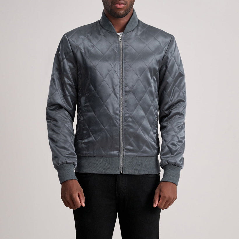 Danson Quilted Grey Varsity Xhaketë lëkure për meshkuj