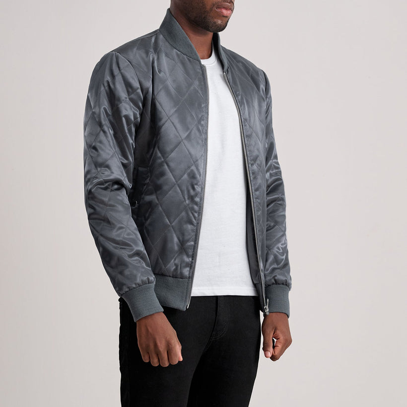 Danson Quilted Grey Varsity Xhaketë lëkure për meshkuj