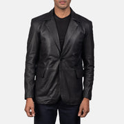 Men's Daron Black Leather Blazer in Black Sheepskin Leather - Front Profile View &amp; Tailored Silhouette | Buy Online