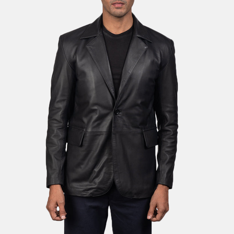 Daron E zezë Leather Blazer për meshkuj