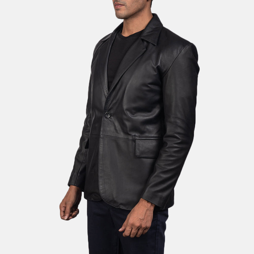 Daron E zezë Leather Blazer për meshkuj