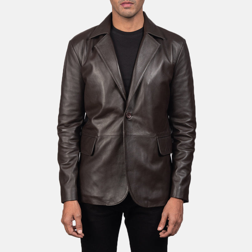 Daron Kafe Leather Blazer për meshkuj
