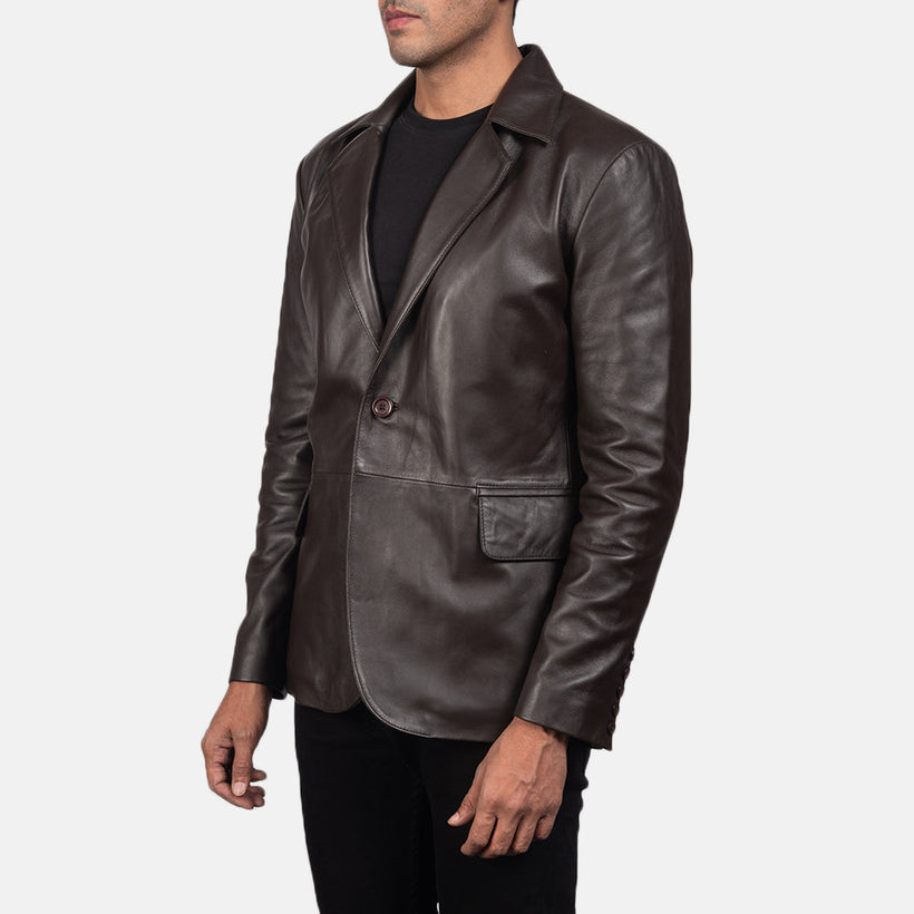 Daron Kafe Leather Blazer për meshkuj