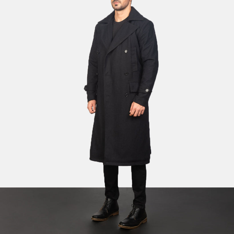 Detective E zezë Wool Coat për meshkuj