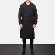Close-Up Detail of Notch &amp; Button Hardware on Detective E zezë Wool Coat për meshkuj